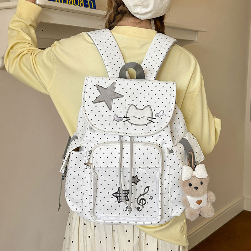 韩系高颜值可爱猫咪波点女双肩包