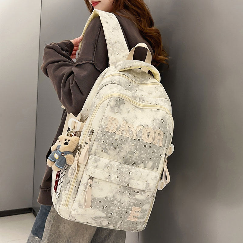 2026新款减负书包女校园大容量双肩包韩版高颜值时尚星星印花背包,箱包皮具/热销女包/男包,双肩背包,淘宝优惠券,粉丝福利购,淘宝优惠卷