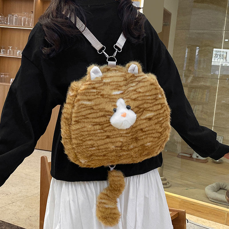 日系可爱毛绒猫咪双肩包ins卡通小书包软妹少女学生毛茸茸斜挎包