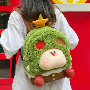 新款可爱卡通苹果树双肩包女生旅游轻便毛绒玩偶背包补习班书包女