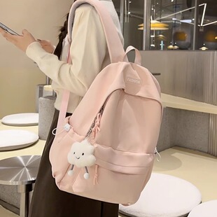日系慵懒风书包新款甜美纯色简约休闲背包初中女生百搭校园双肩包