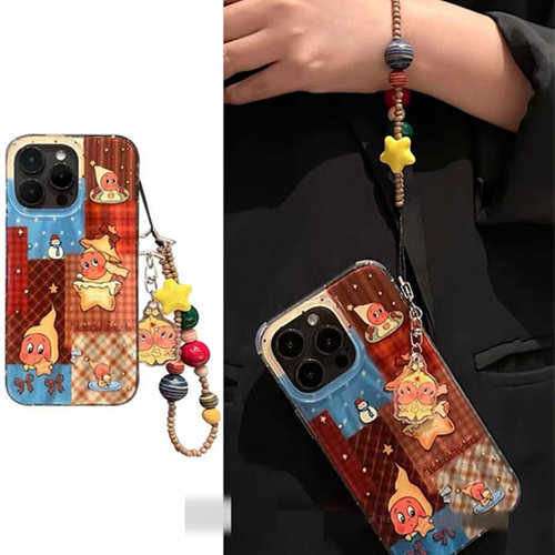 适用iPhone17/16手机壳i15/14苹果x拼接格纹星星人xs挂件13/12链条6/7/8plus小众高级11pro网红xr超火5s新Max