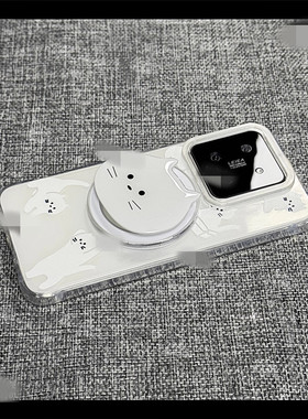 适用三星s25手机壳s24s23s22s21+白猫咪磁吸支架s20fe网红超火note20ultra高级N10卡通可爱s9s8plus清新少女U