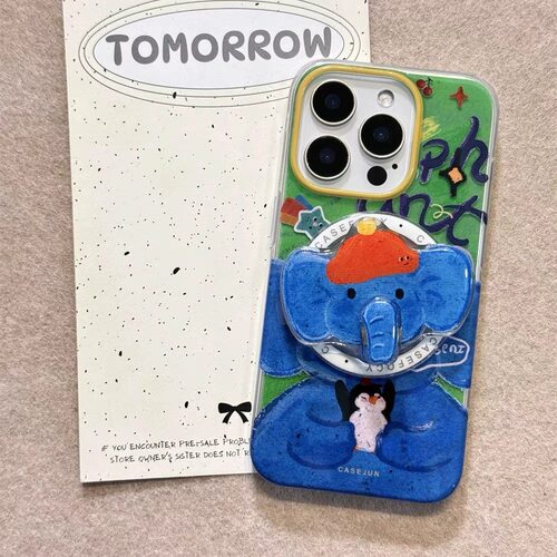 适用iPhone16手机壳15/14苹果x可爱油画大象xs磁吸支架13/12高级6/7/8plus网红超火11pro卡通xr少女心5s新Max