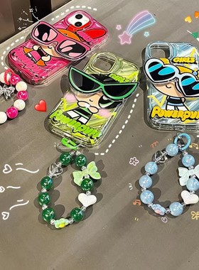 墨镜飞天小女警适用opporeno9手机壳reno8带支架reon5k新款rone7创意链条4se甜酷少女6pro+卡通动漫3网红ren0