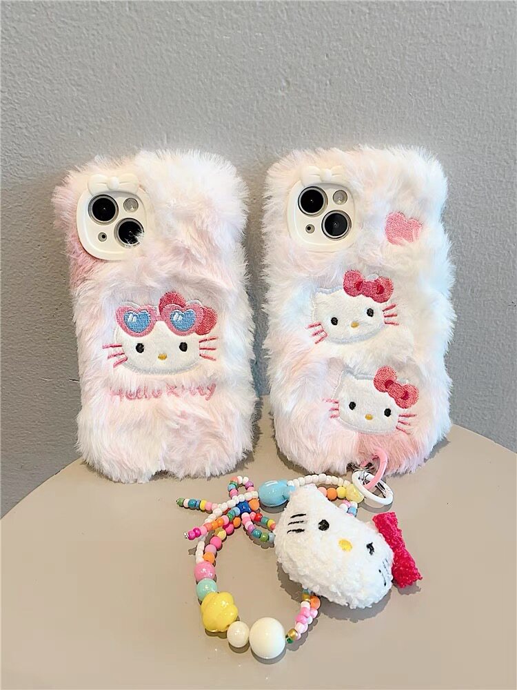 毛茸茸kitty猫适用于苹果x手机壳xr毛绒链条xsmax秋冬新款iPhone7网红超火i8plus小众时尚6p可爱5代