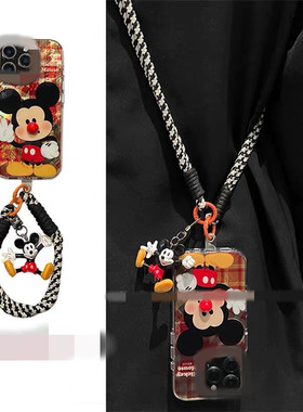 适用三星s25手机壳s24s23s22s21+格纹立体红鼻子s20fe米奇挂件note20ultra手绳斜挎N10高级s9s8plus网红超火U