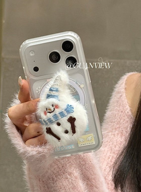 适用三星s25手机壳s24s23s22s21+雪人s20fe磁吸支架note20ultra秋冬毛绒茸N10磨砂s9可爱s8女plus小众高级U新