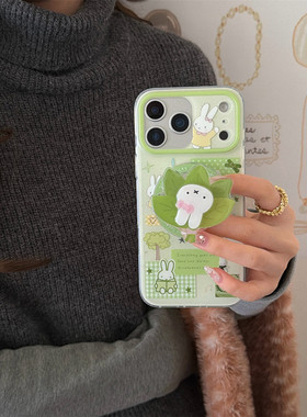 适用oppoA58手机壳A1A2A3A5A6pro柚子叶米菲兔a97a96a93a92s旋转磁吸支架a55a57a53A72a79a77a32A11新A35女潮
