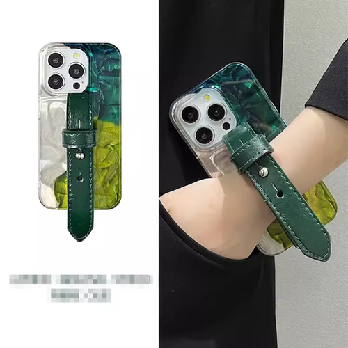 轻奢复古水波纹墨绿拼接皮质腕带