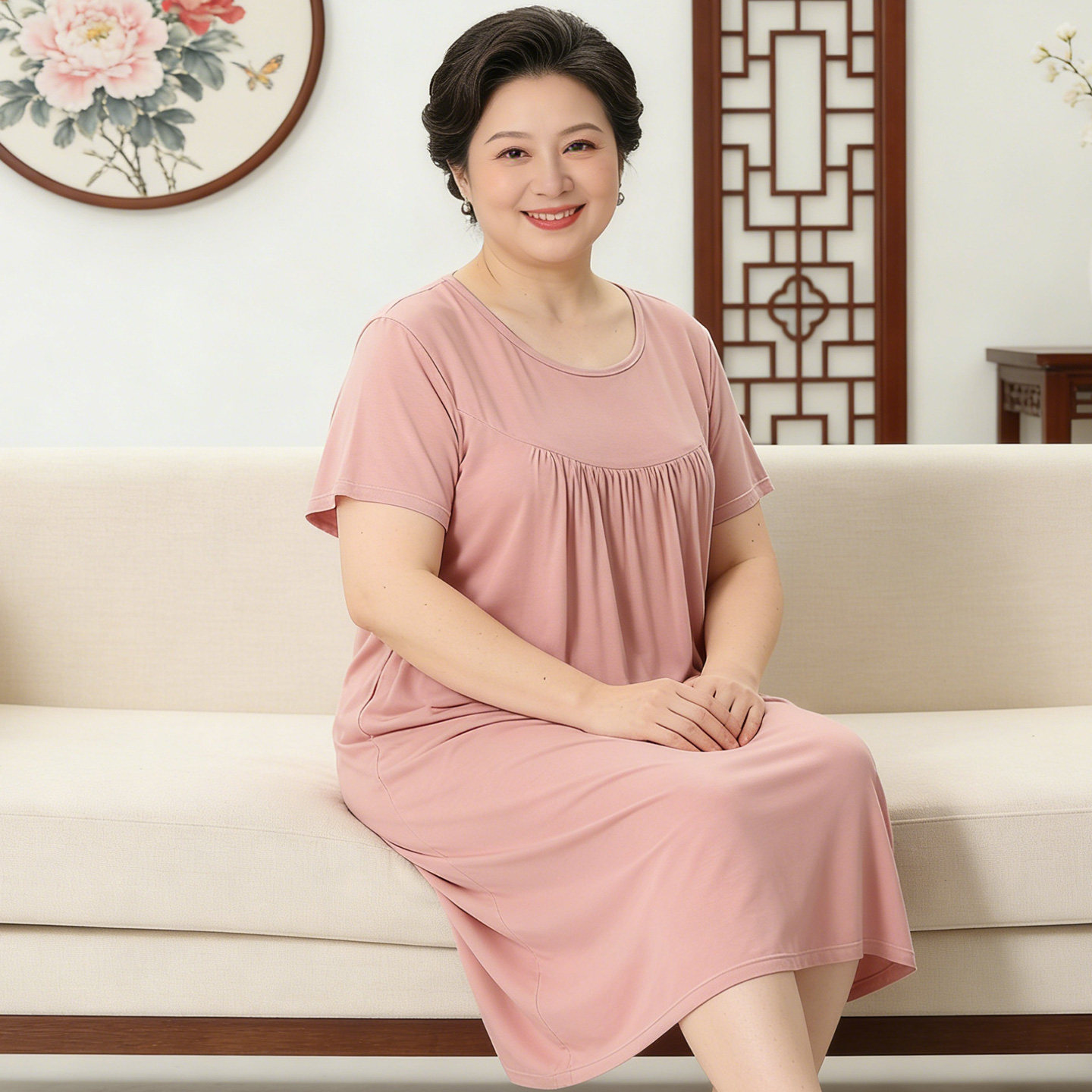 大码纯棉睡裙女中老年妈妈夏季薄款中长款连体裙睡衣家居裙200斤