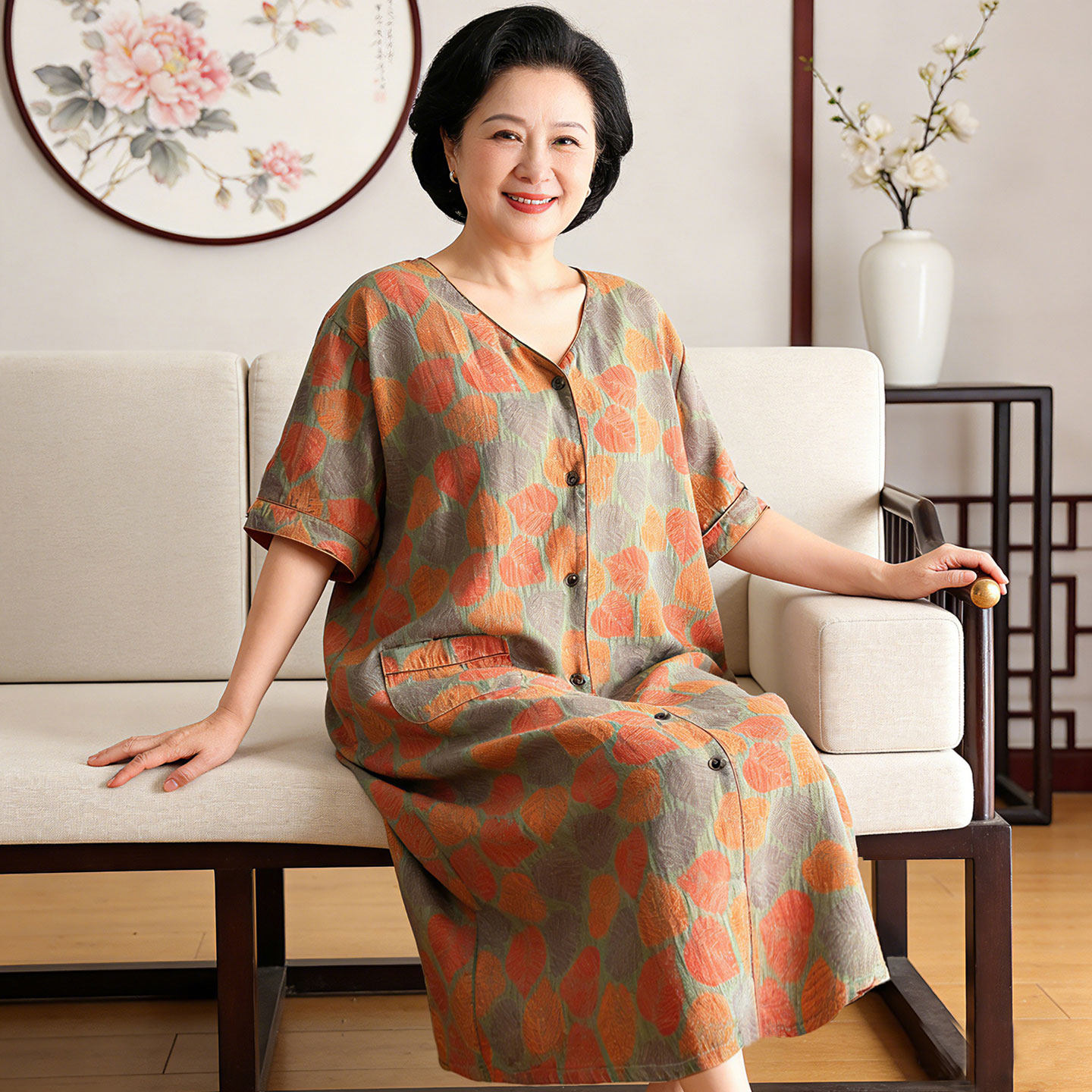 双层棉纱夏季大码睡裙200斤中老年妈妈纯棉纱布睡衣长裙加肥加大