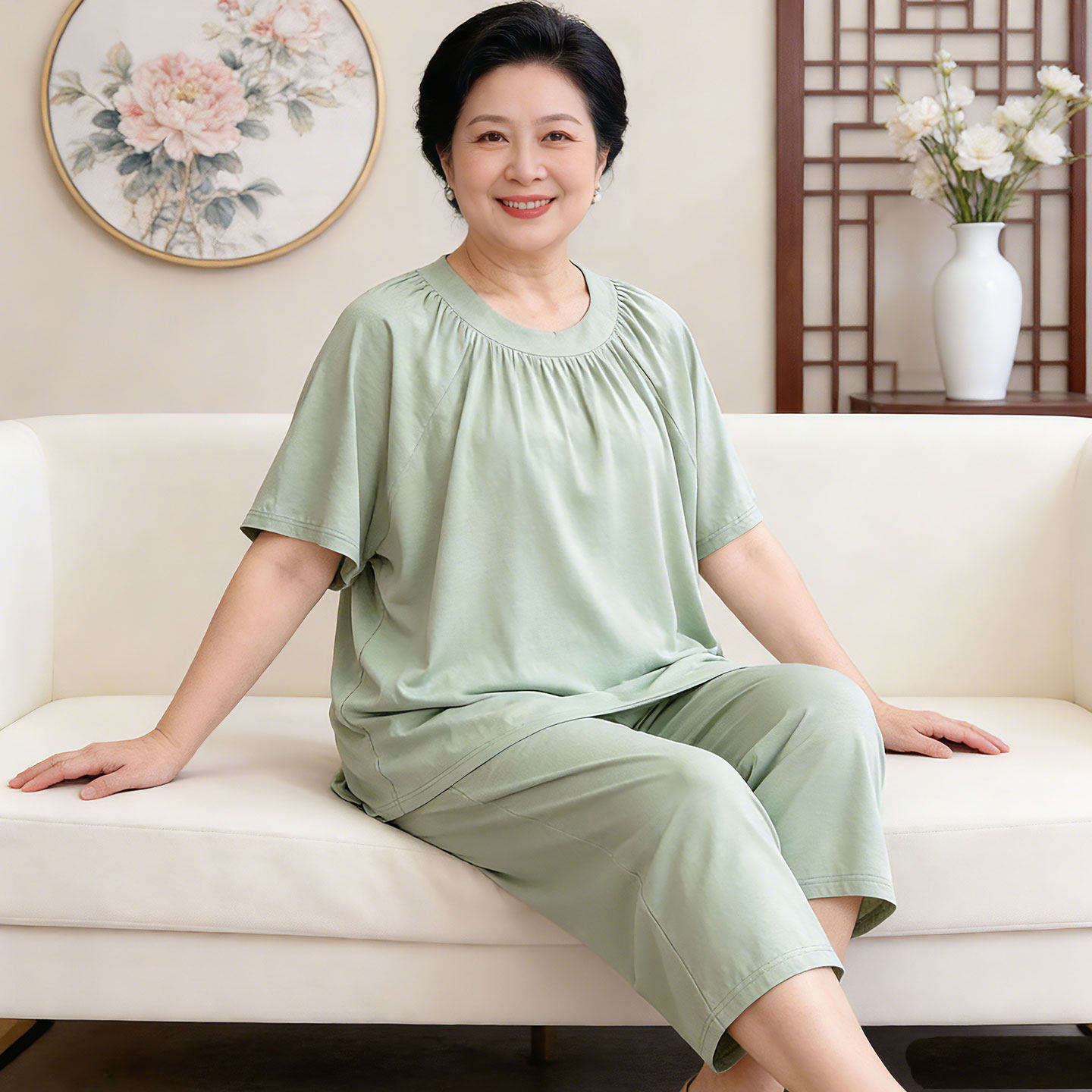 莫代尔棉睡衣女款2026新款夏大码200斤中老年妈妈纯色家居服薄款