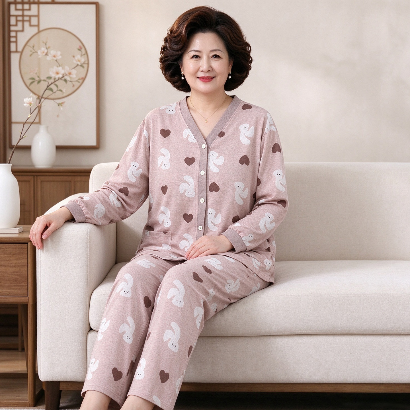全棉大码女装妈妈加肥加大睡衣纯棉春秋款开衫家居服200斤中老年