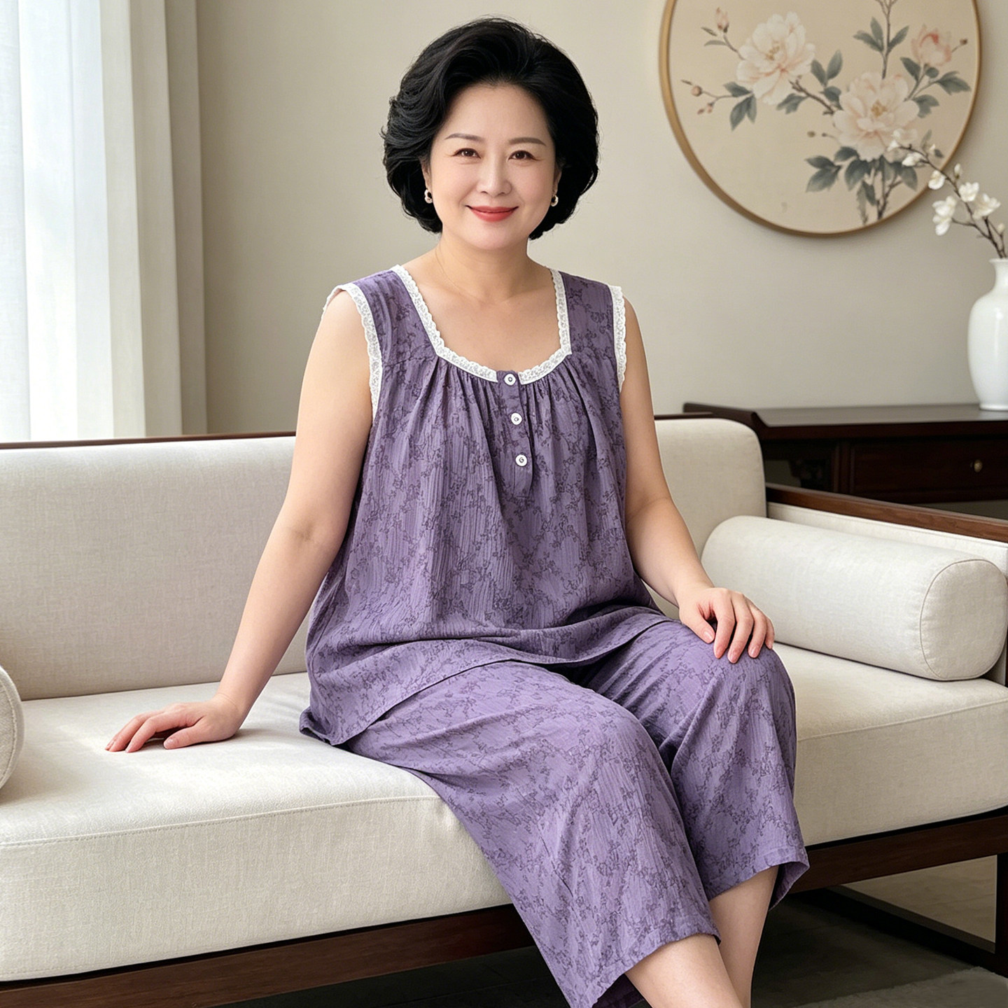 哲境女棉纱200斤无袖睡衣大码夏图片