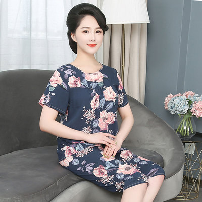 哲境妈妈睡衣中老年棉绸家居服夏