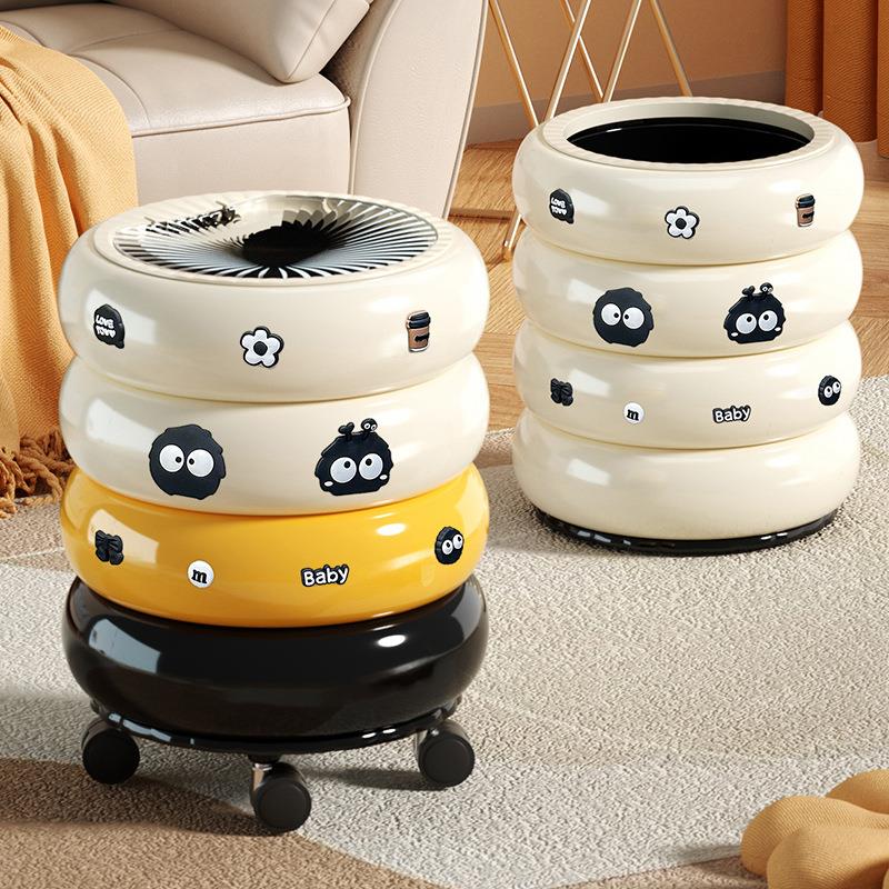 2025新款甜甜圈垃圾桶家用客厅轻奢高档带盖高颜值厨房可移动纸篓