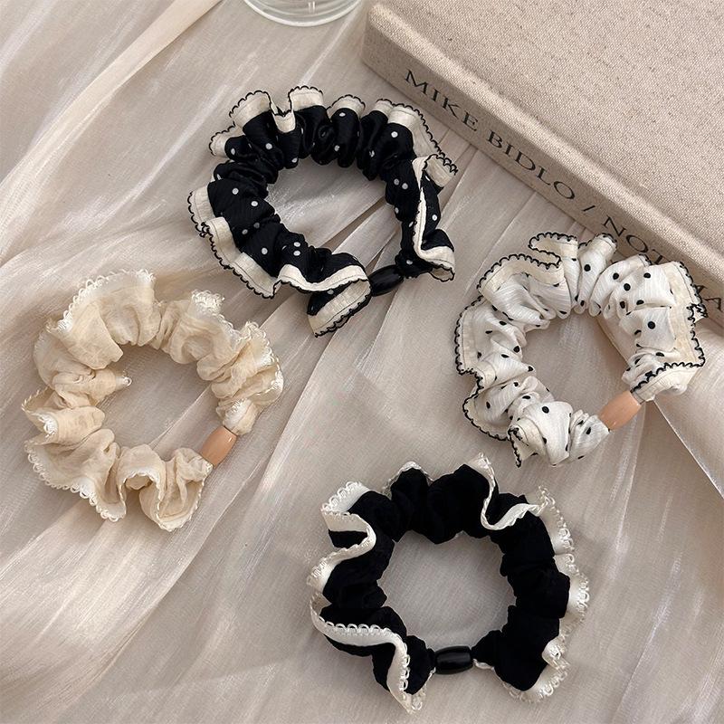2025网红爆款头绳黑白波点小肠发圈马尾布料蕾丝花边头绳百搭扎头