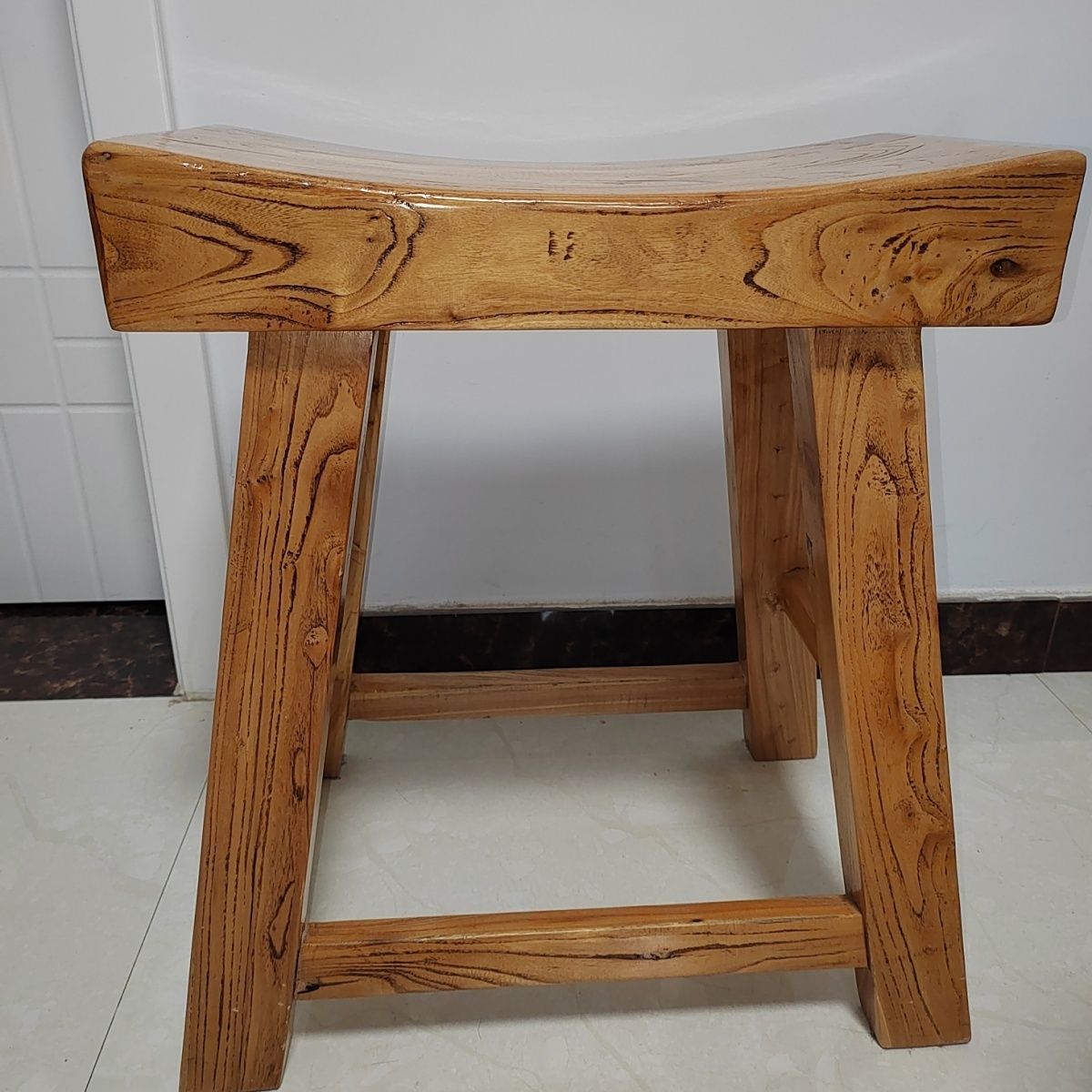 老榆木元宝凳家用饭店民宿实木凳子耐用长方形高凳子老式木凳长条