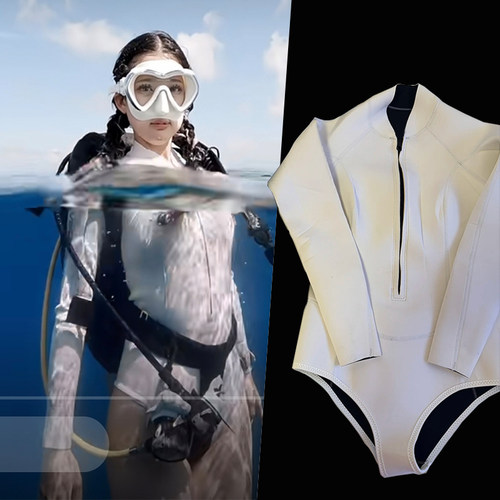 韩国2mm拉链潜水服女连体深潜白长袖泳衣浮潜水母修身保暖湿衣