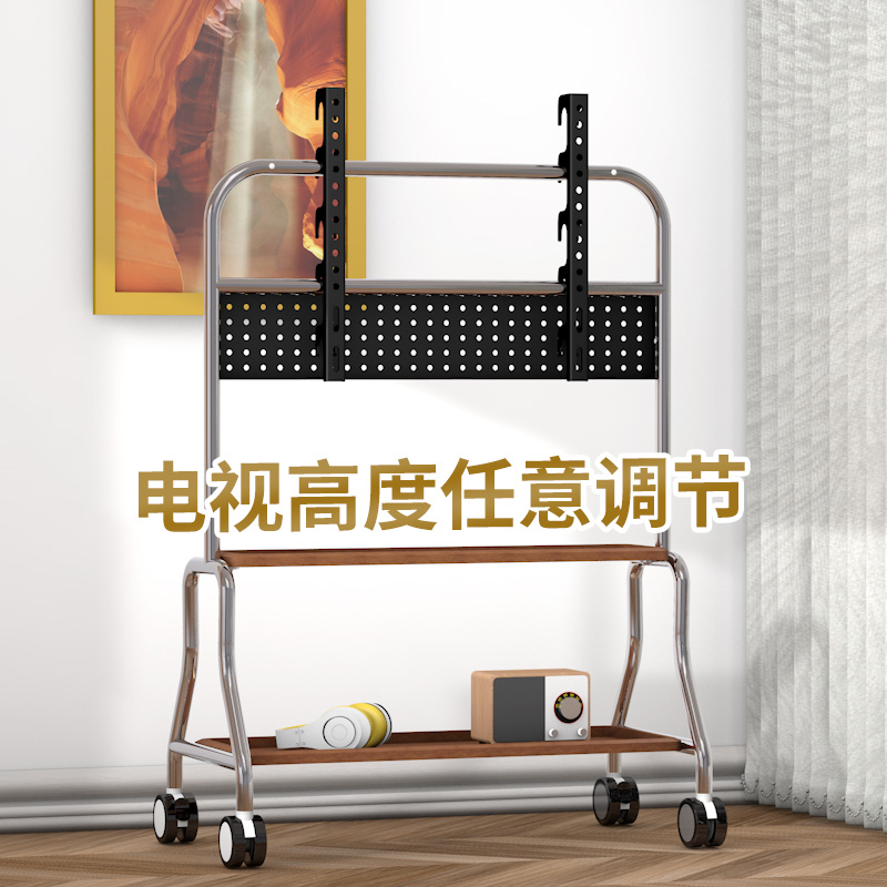 美樂手可移動(dòng)電視機(jī)支架落地式推車家用高度可調(diào)節(jié)帶輪不銹鋼架子
