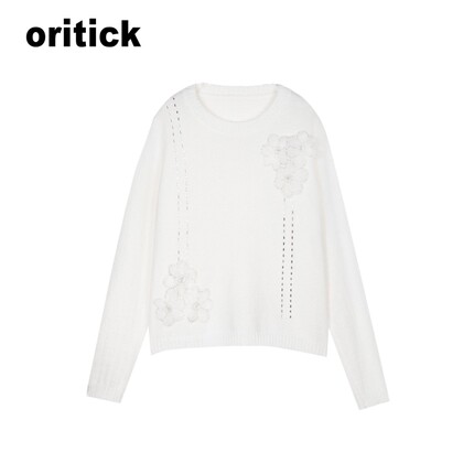 【来了就好】44409018手工钉珠飘柔结子纱针织衫