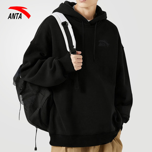 安踏连帽卫衣男款2026冬季新款美式休闲上衣青少年宽松大码套头衫