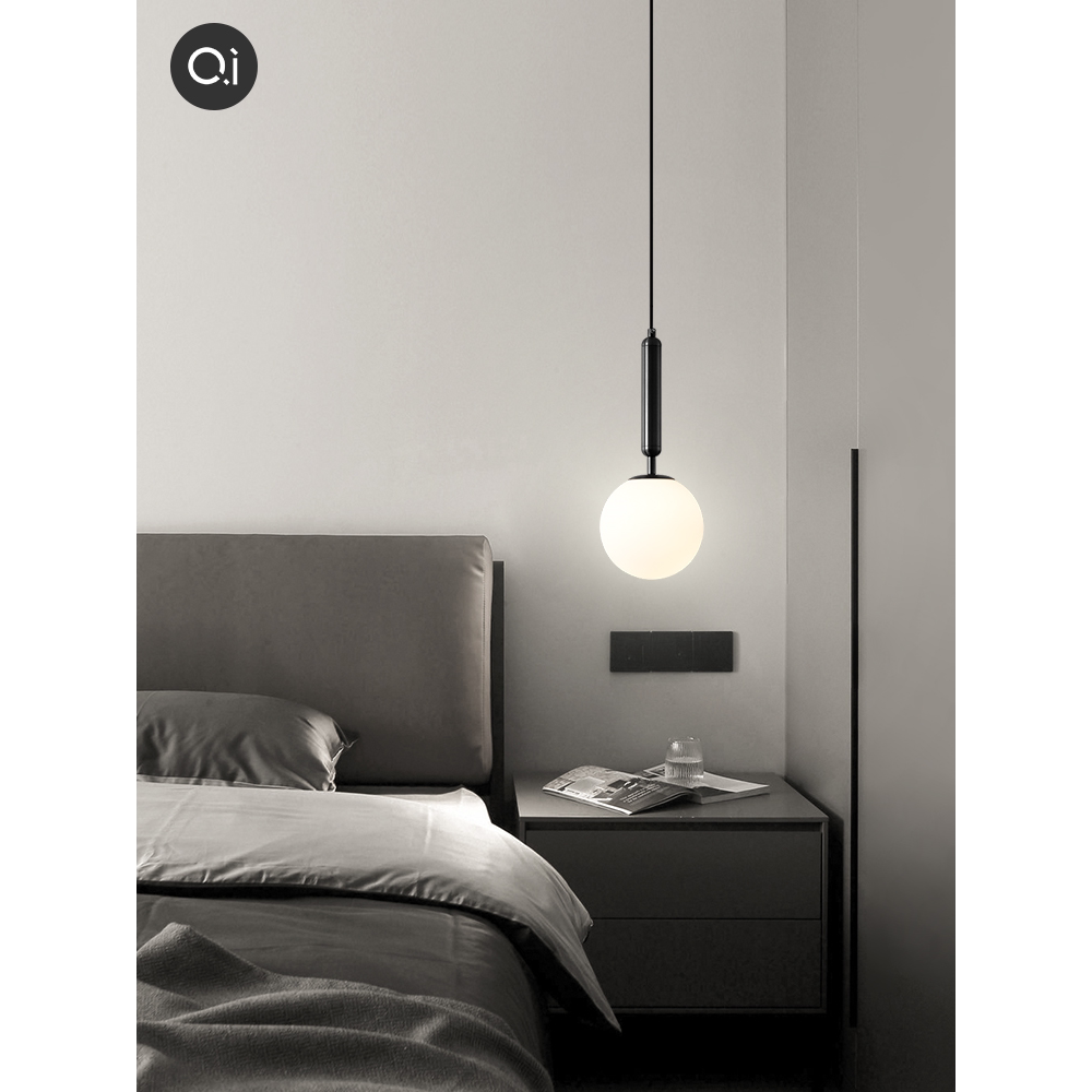 卧室床头吊线灯现代简约北欧轻奢餐厅吧台玻璃圆球长线单头小吊灯