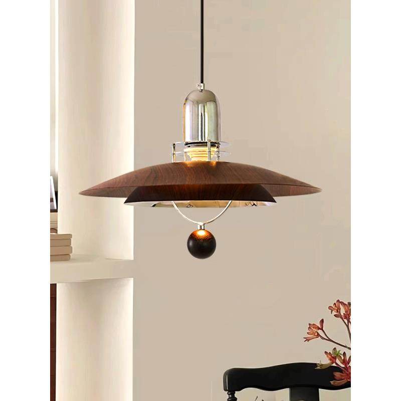 中古风餐厅飞碟吊灯包豪斯胡桃木色复古美式餐桌吧台灯侘寂风灯具,家装灯饰光源,餐厅吊灯,淘宝优惠券,粉丝福利购,淘宝优惠卷