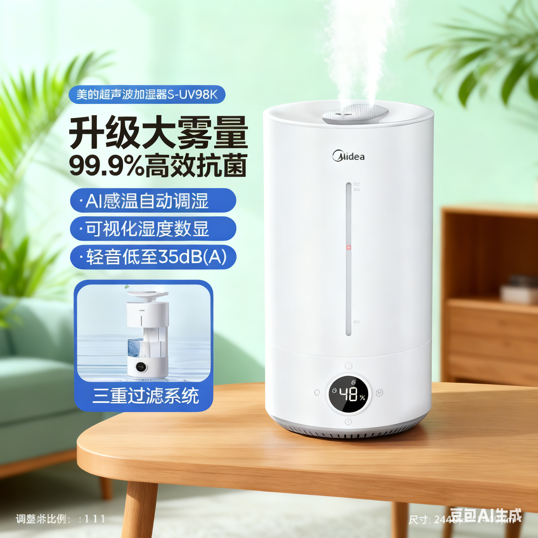 [国补15%]美的可调湿加湿器UV98K