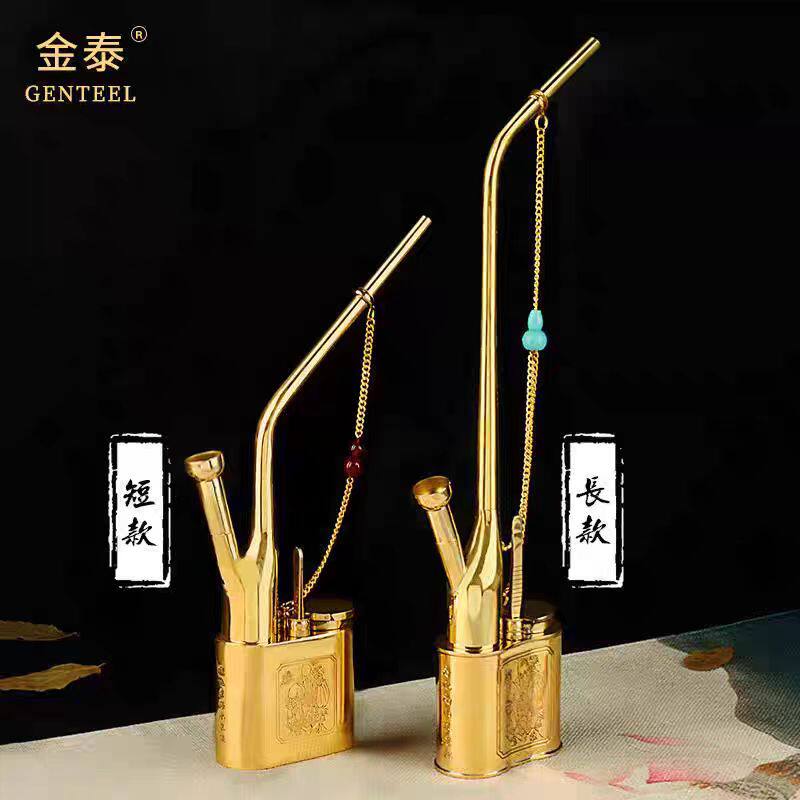 复古纯黄铜加厚两用水烟壶全套