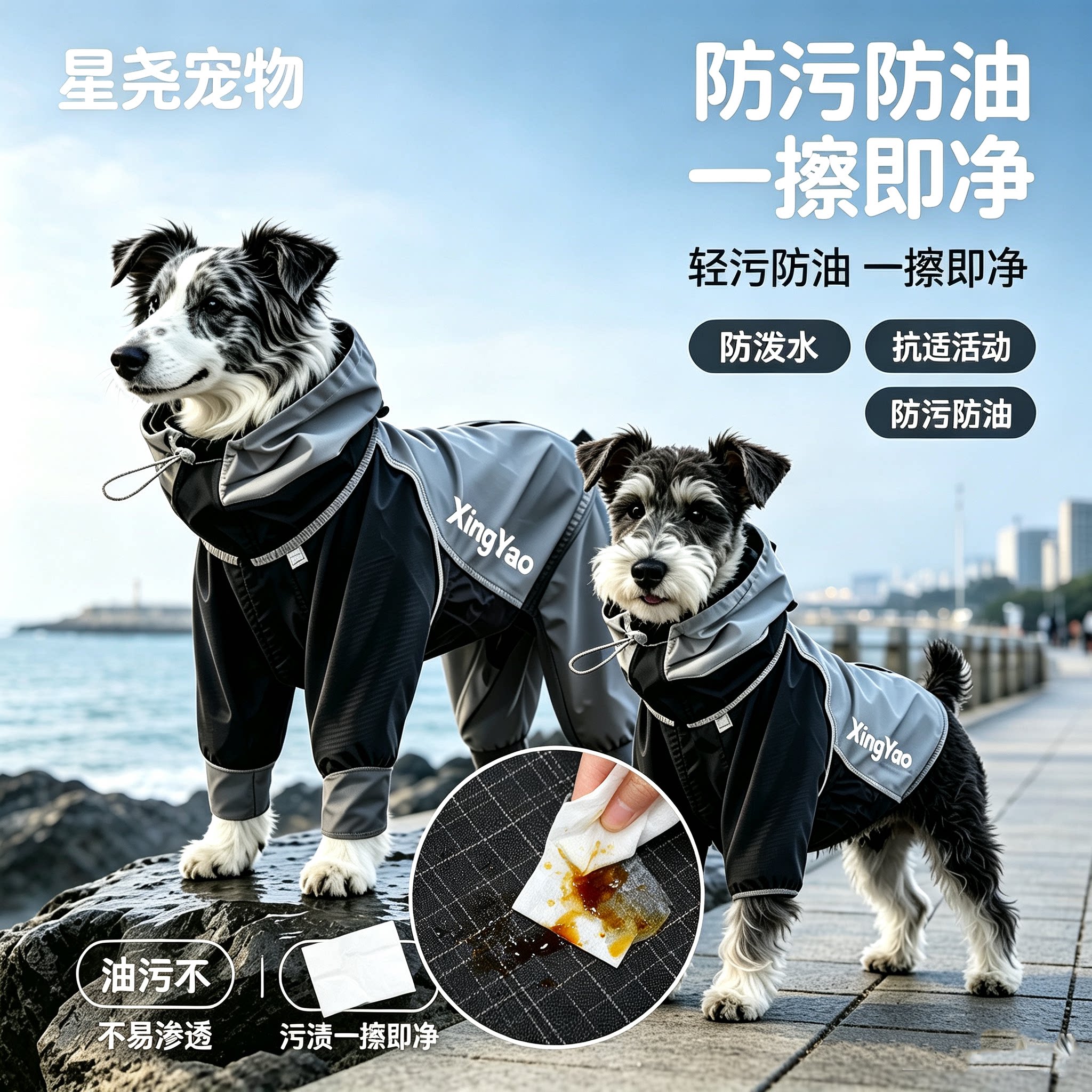 星尧狗狗连帽防风防水抗撕裂雨衣