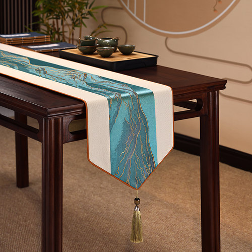 新中式禅意桌旗桌布餐桌电视柜茶台茶几茶席轻奢茶旗茶桌长条垫布
