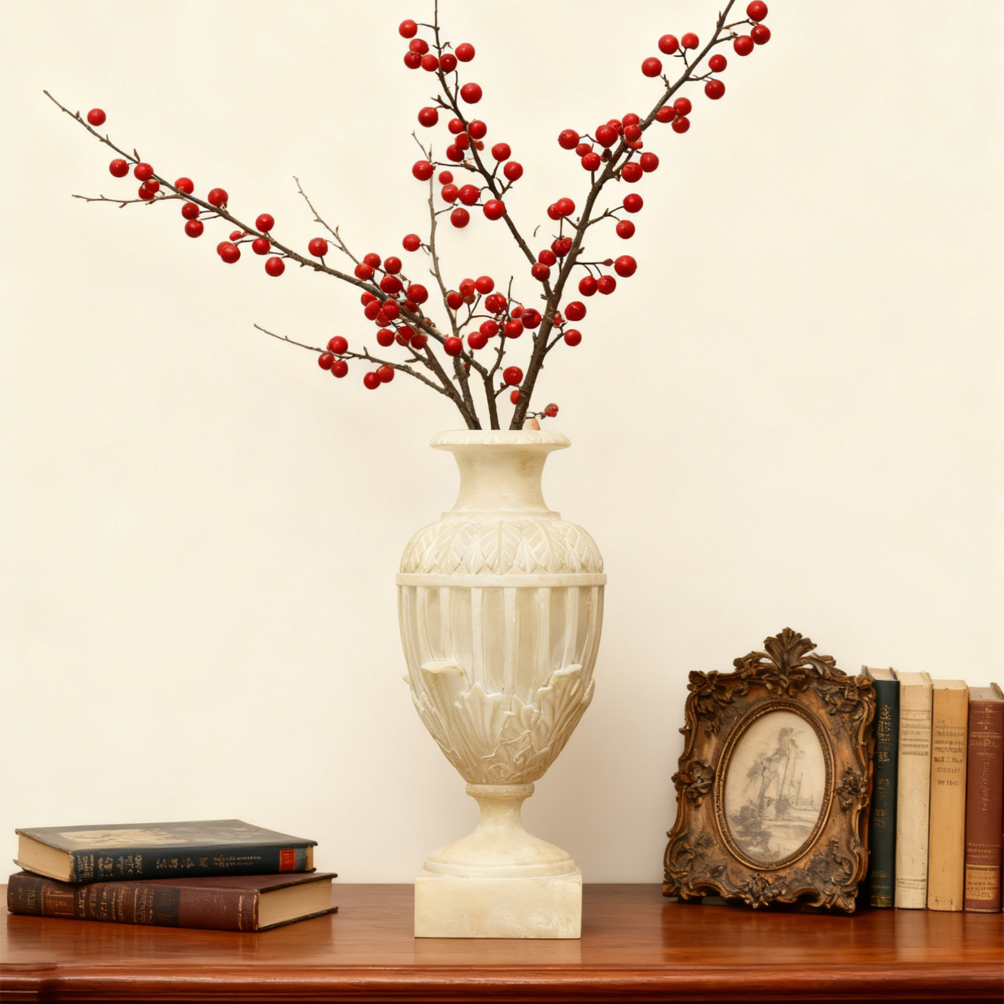 仿玉石质感欧式古典花瓶摆件样板房餐桌高级感雕刻花器艺术装饰品