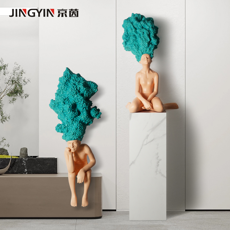 雕塑摆件落地商场办公室前台抽象艺术人物坐姿工艺品展厅创意人像