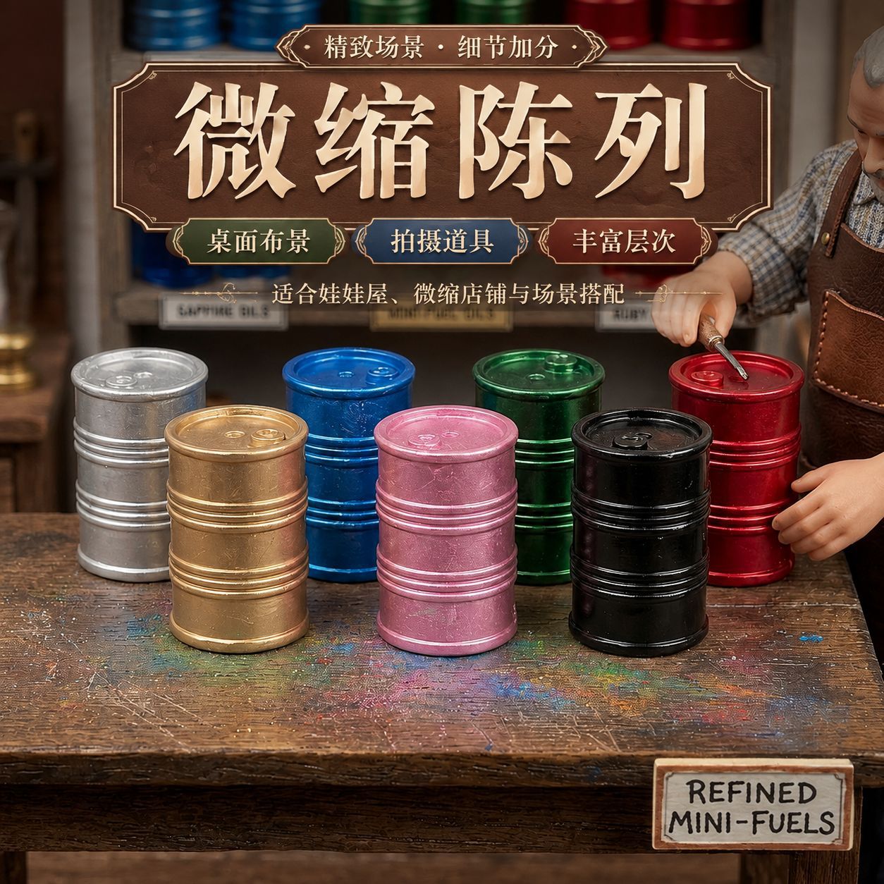 微缩油桶树脂摆件娃娃屋模型配件