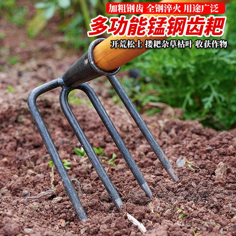 翻地松土钢耙二齿两齿三齿铁耙子