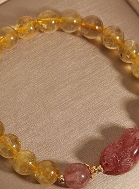 天然貔貅水晶手链女韩版黄水晶金