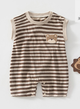 婴儿连体衣夏季纯棉背心婴幼儿衣服无袖哈衣宝宝薄款无骨爬服夏装