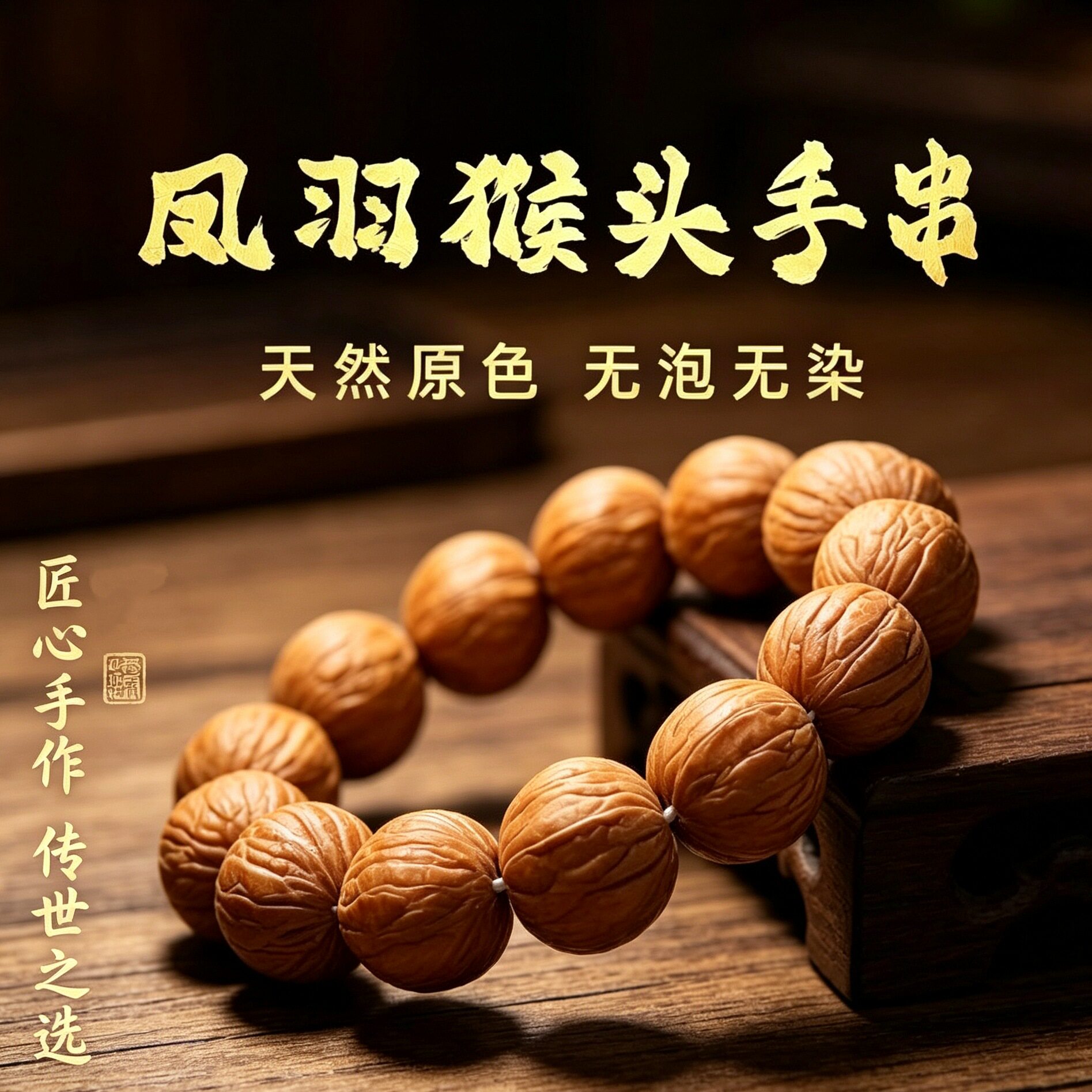 凤羽猴头土豪京八棱手串天然原色