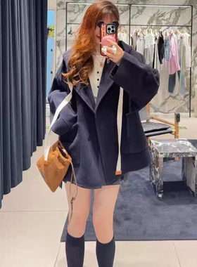 正品大衣2025秋新品美丽诺绵羊毛双面呢连帽茧型高街风MBE3OVCT02