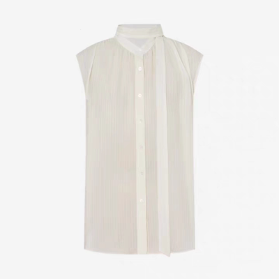 MO上衣2025夏新品桑蚕丝附飘带无袖衬衣条纹肌理薄透MBE2TOP003