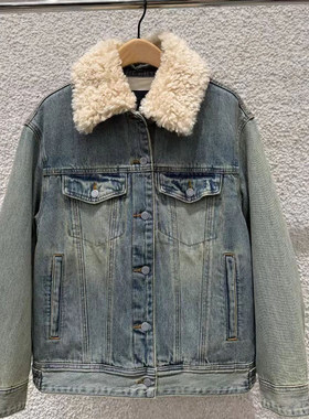 正品牛仔夹克2025冬新品棉质流浪风怀旧磨白可拆卸毛领MBE4JKTT03