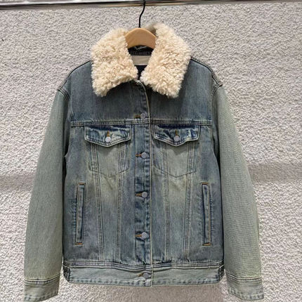 正品牛仔夹克2025冬新品棉质流浪风怀旧磨白可拆卸毛领MBE4JKTT03