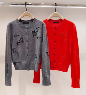 马年系列羊绒羊毛手工绣雀红色MBF1CAR030 2026春新品 正品 针织开衫