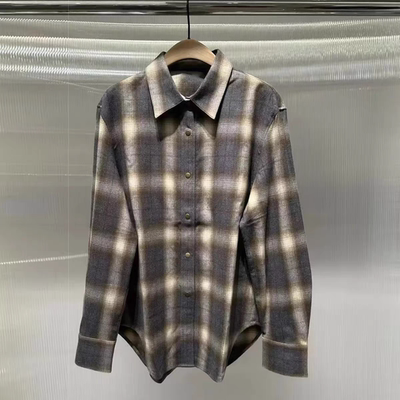 正品衬衫2025冬新品双面磨毛厚实棉质渐变格纹雾面旧感MBE4SHT003