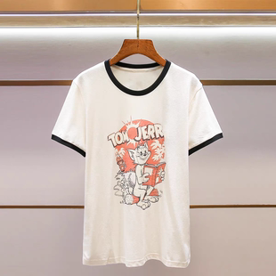 T恤2025秋新品 MO短袖 貓和老鼠聯(lián)名系列雪花紗印花MBE3TEE016
