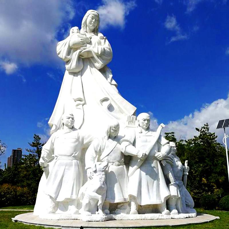 大型城市园林景观汉白玉蒙古族人物雕塑定制户外标志性建筑景观