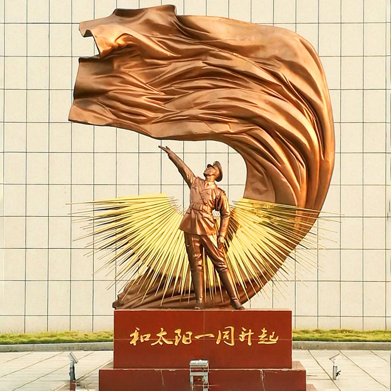 现代军人雕塑定制部队文化升旗手人物铜雕像玻璃钢军营广场摆件