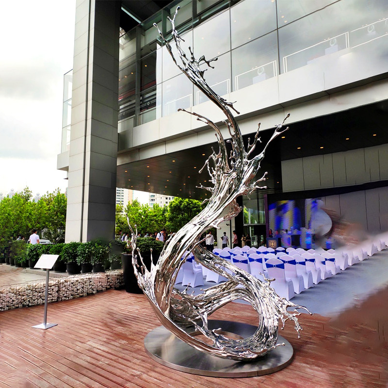 镜面浪花雕塑定制不锈钢抽象金属艺术品户外铁艺水花别墅庭院摆件